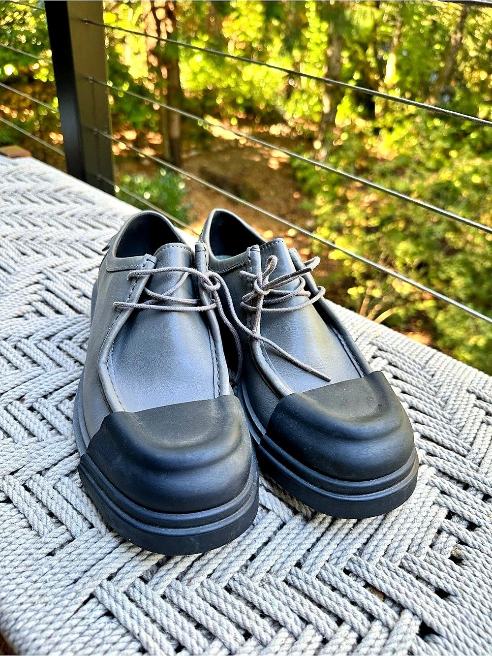 Camper Junction Leather Derby Shoes Gray Lace-Up